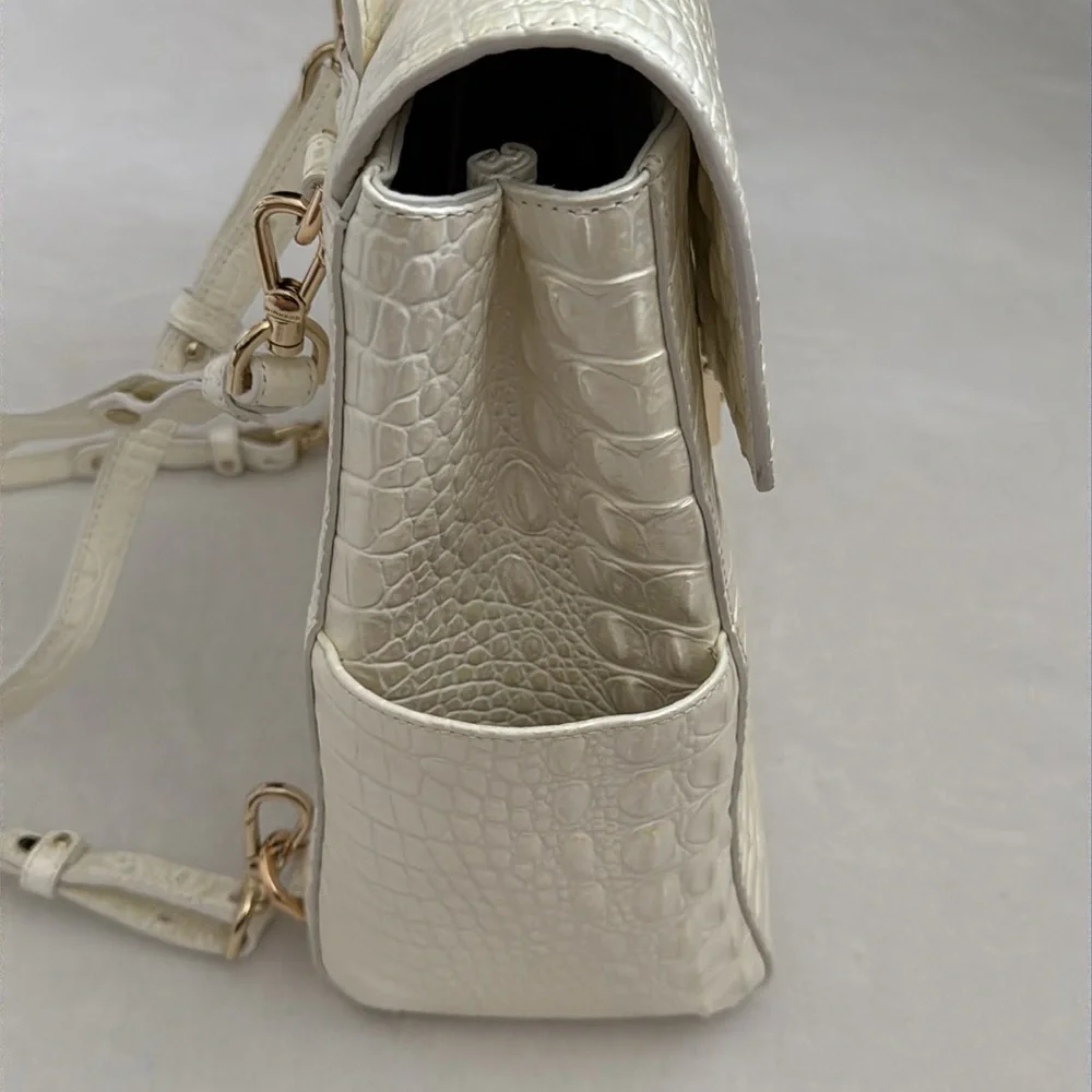 Brahmin | Liz Milk Melbourne Iridescent Croc Convertible Leather Backpack Purse - Picture 11 of 14